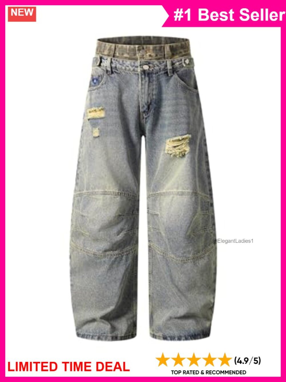 Double Waist Baggy Wide Leg Camo Patchwork High Rise Denim Jeans